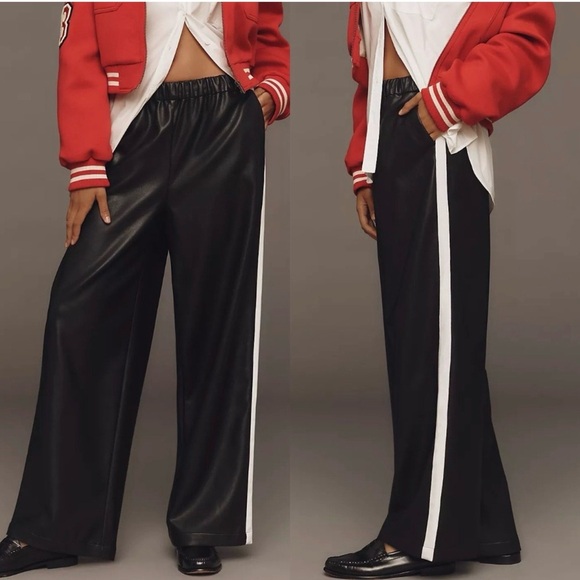 Maeve Pants - NWT Anthropologie Maeve black Faux Leather Pull-On Track Pants medium